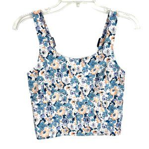 E  Hyphen World Gallery crop top blue floral print Sz S white Sleeveless tank